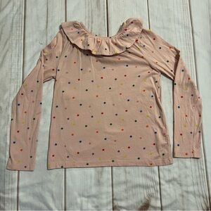 Mini Boden Ruffle Neck Jersey Top Provence Pink Multi Stars Girls sz 11-12 Years